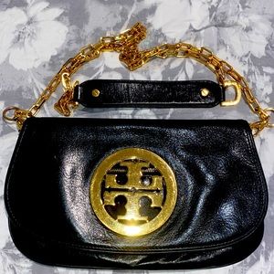 Black leather Tory Burch Crossbody Clutch